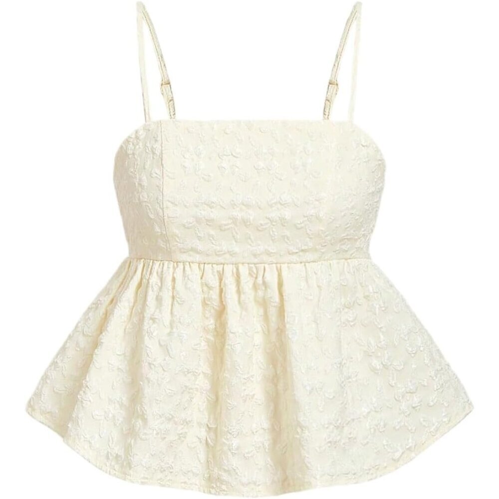 Women's Polyester Spaghetti Strap Ruffle Hem Peplum Cami Top Casual